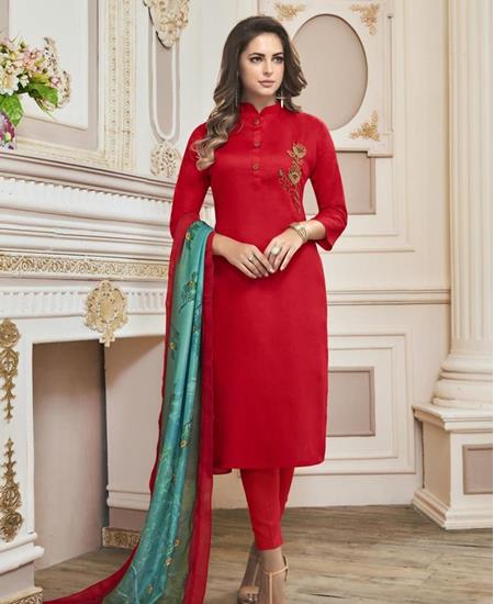 Picture of Shapely Red Cotton Salwar Kameez