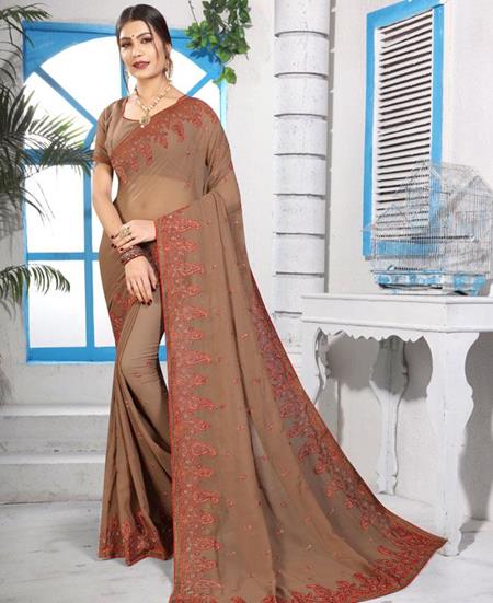 Picture of Superb Brown Georgette Saree