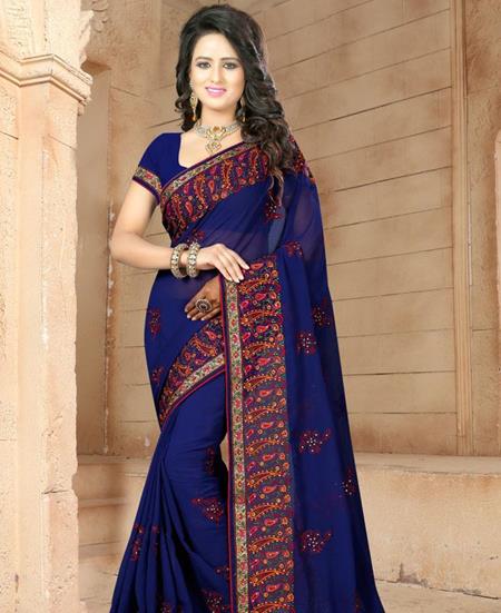 Picture of Lovely Navy Blue Georgette Saree