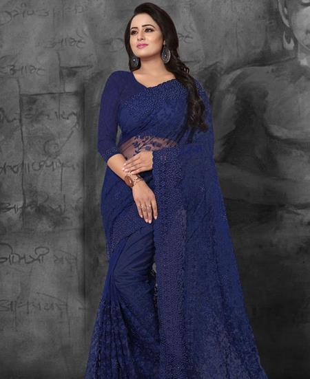 Picture of Admirable Navy Blue Net Saree