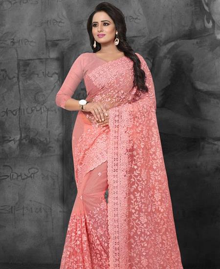 Picture of Splendid Pink Net Saree