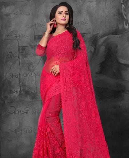 Picture of Appealing Dark Pink Net Saree