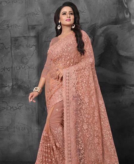 Picture of Comely Peach Net Saree