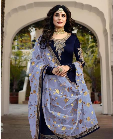 Picture of Ravishing Navy Blue Straight Cut Salwar Kameez