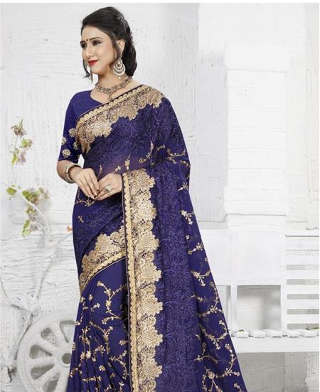 Picture of Superb Navy Blue Georgette Saree