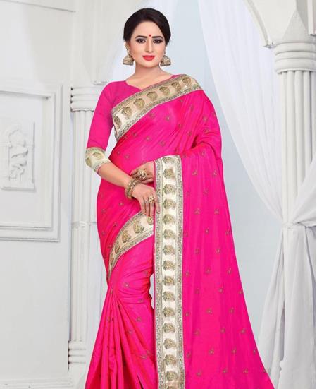 Picture of Beautiful Rani Pink Silk Saree