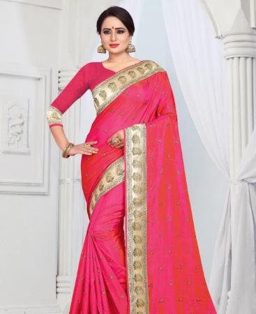 Picture of Splendid Fuschia Pink Silk Saree