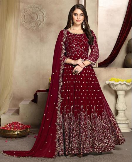 Picture of Delightful Maroon Anarkali Salwar Kameez