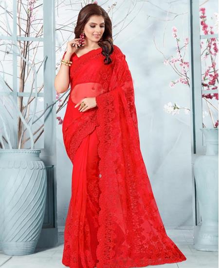 Picture of Beautiful Red Net Saree