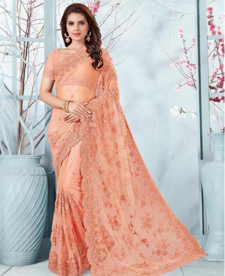 Picture of Admirable Peach Net Saree