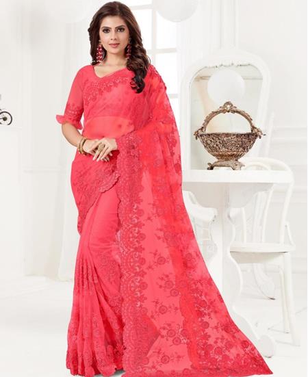 Picture of Sightly Dark Pink Net Saree