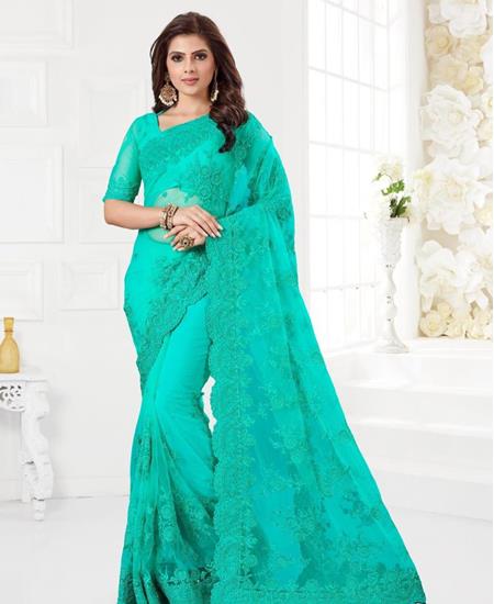 Picture of Resplendent Sea Green Net Saree