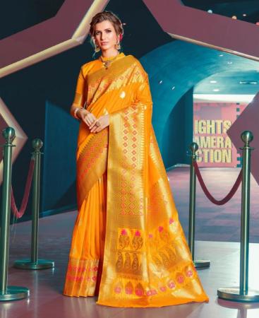 Picture of Excellent Musturd Yellow Silk Saree