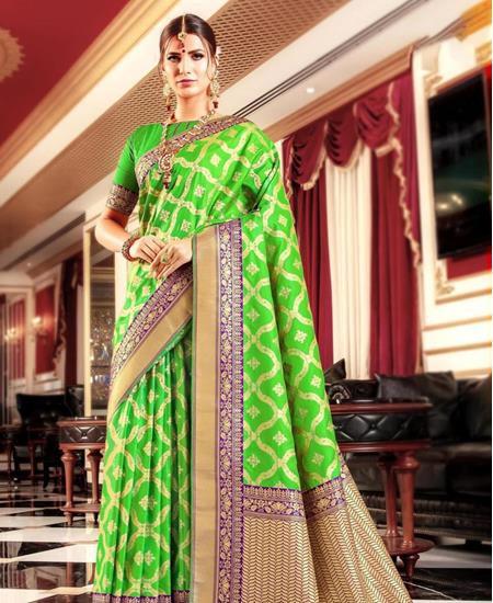 Picture of Taking Parrot Green Silk Saree