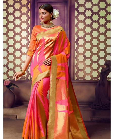 Picture of Radiant Rani Pink & Orange Silk Saree