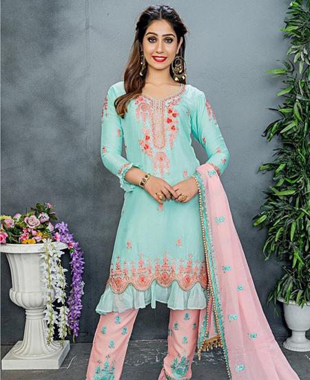 Picture of Amazing Mint Straight Cut Salwar Kameez