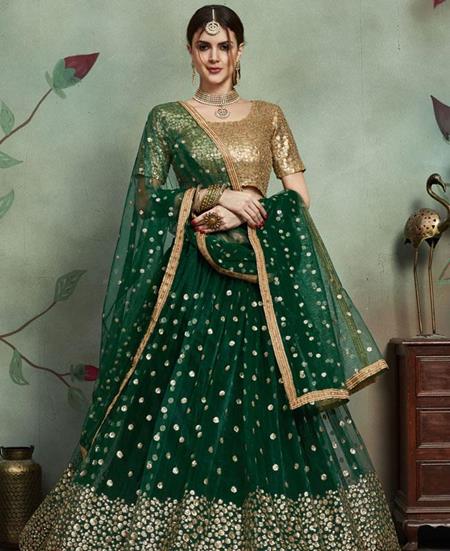 Picture of Ravishing Dark Green Lehenga Choli