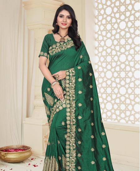 Picture of Graceful Dark Green Silk Saree