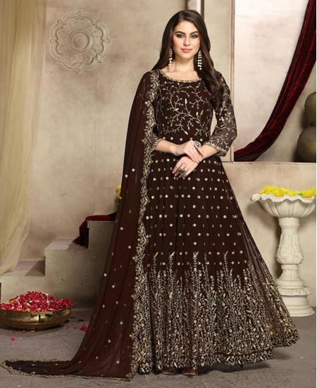 Picture of Lovely Brown Anarkali Salwar Kameez