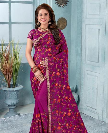 Picture of Superb Magenta Pink Georgette Saree