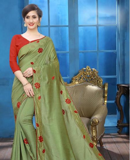 Picture of Excellent Light Olive Green Designer Saree