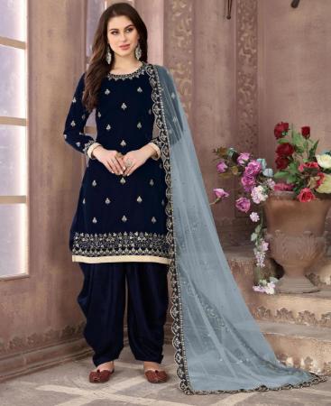 Picture of Grand Navy Blue Patiala Salwar Kameez