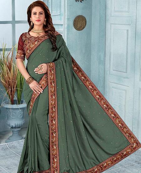 Picture of Statuesque Dusty Mehndi Silk Saree