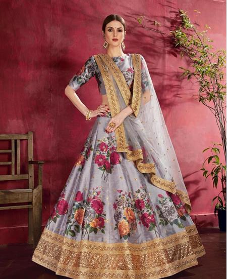 Picture of Fascinating Gray Lehenga Choli