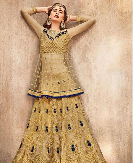 Picture of Enticing Golden With Nevy Blue Wedding Salwar Kameez