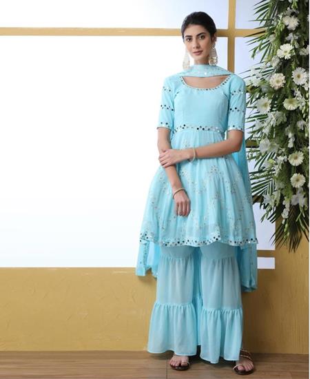 Picture of Shapely Sky Blue Straight Cut Salwar Kameez