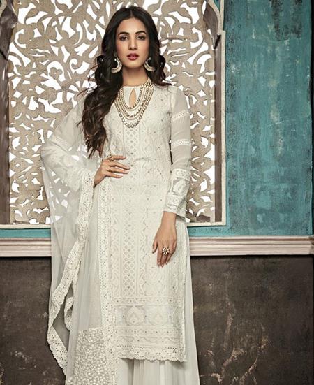 Picture of Good Looking White Straight Cut Salwar Kameez