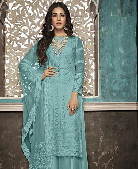 Picture of Lovely Sky Blue Straight Cut Salwar Kameez