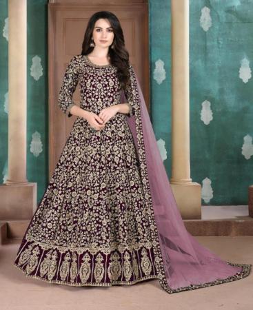 Picture of Shapely Wine Anarkali Salwar Kameez