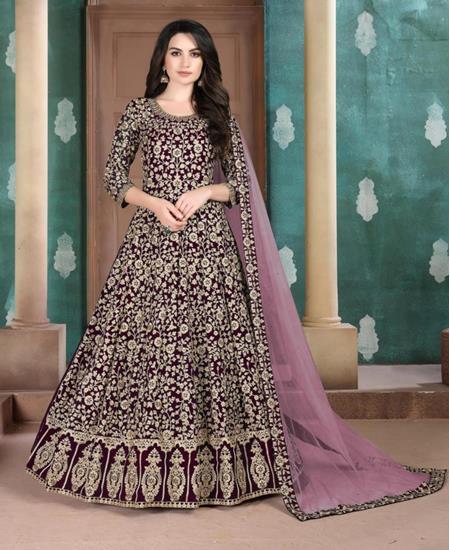 Picture of Shapely Wine Anarkali Salwar Kameez