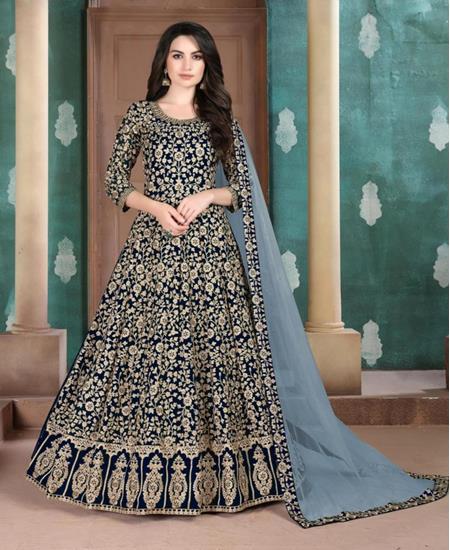 Picture of Comely Navy Blue Anarkali Salwar Kameez