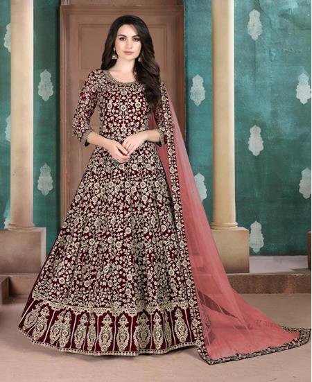 Picture of Sightly Maroon Anarkali Salwar Kameez