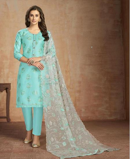 Picture of Beautiful Turquoise Blue Cotton Salwar Kameez