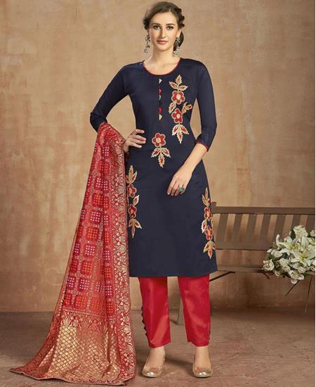 Picture of Enticing Navy Blue Cotton Salwar Kameez