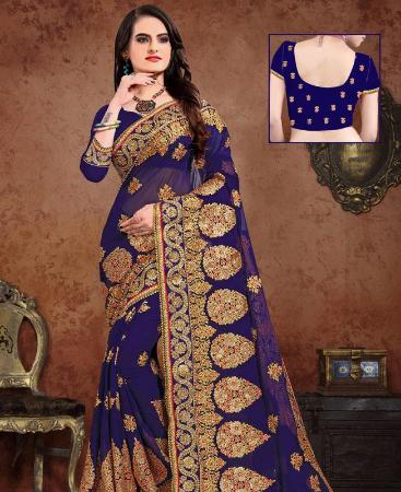 Picture of Bewitching Blue Georgette Saree