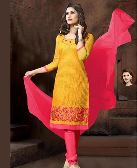 Picture of Superb Yellow Cotton Salwar Kameez