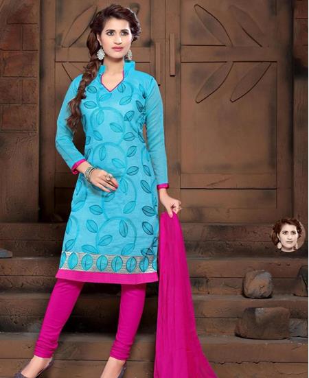 Picture of Splendid Sky Blue Cotton Salwar Kameez