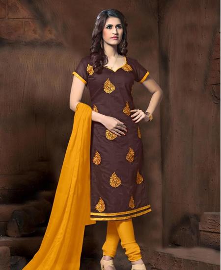 Picture of Exquisite Brown Cotton Salwar Kameez