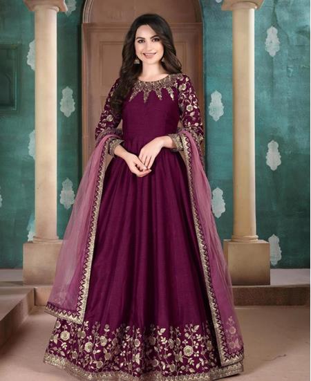 Picture of Pretty Wine Anarkali Salwar Kameez