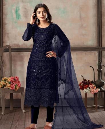 Picture of Magnificent Navy Blue Straight Cut Salwar Kameez