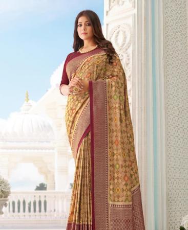 Picture of Amazing Beige & Maroon Silk Saree