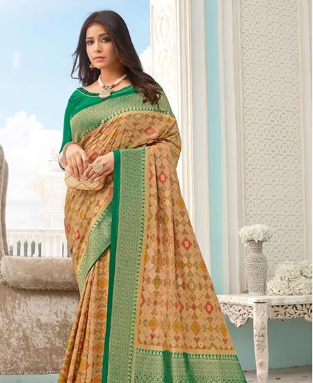 Picture of Fine Beige & Rama Silk Saree