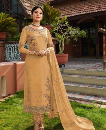 Picture of Pretty Dark Cream Straight Cut Salwar Kameez