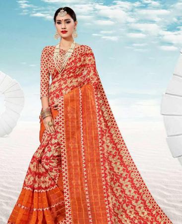 Picture of Marvelous Orange & Red Casual Saree