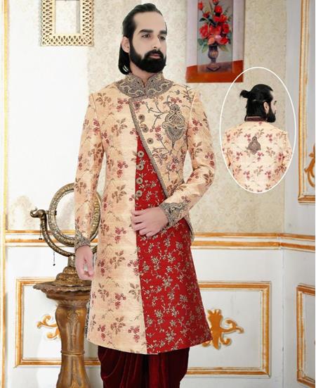 Picture of Beauteous Cream & Maroon Sherwani