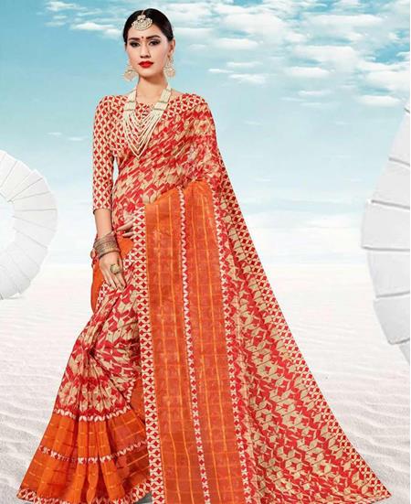 Picture of Sightly Red & Cream Casual Saree